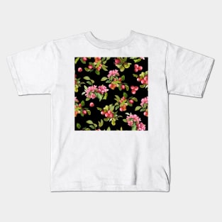 Watercolor small apple tree branch on black Kids T-Shirt